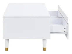 Mesa de centro com 2 gavetas onduladas e iluminação LED - Branca e dourada