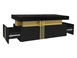 Mesa de centro com 2 gavetas - placa estampada em mármore - estilo escandinavo - preto