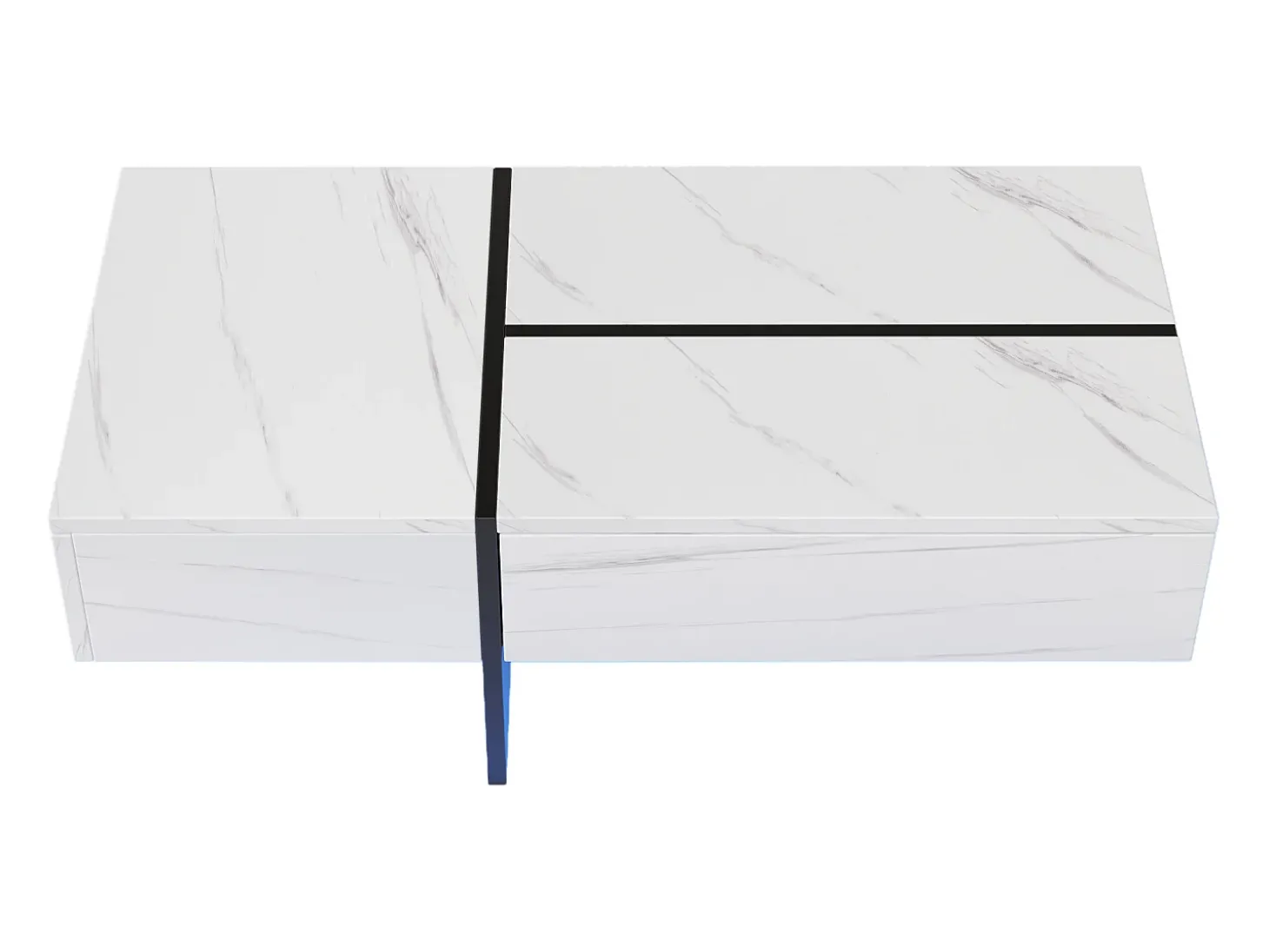 Mesa de centro com 3 gavetas 100x50 cm, iluminação LED Bluetooth, tampo em folheado de mármore branco