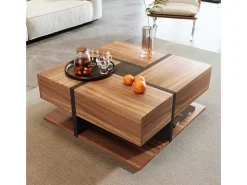 Mesa de centro com 4 gavetas, design exclusivo de cores e linhas, espaço para armazenamento. 78x78x36cm