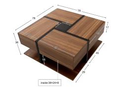 Mesa de centro com 4 gavetas, design exclusivo de cores e linhas, espaço para armazenamento. 78x78x36cm