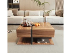 Mesa de centro com 4 gavetas, design exclusivo de cores e linhas, espaço para armazenamento. 78x78x36cm