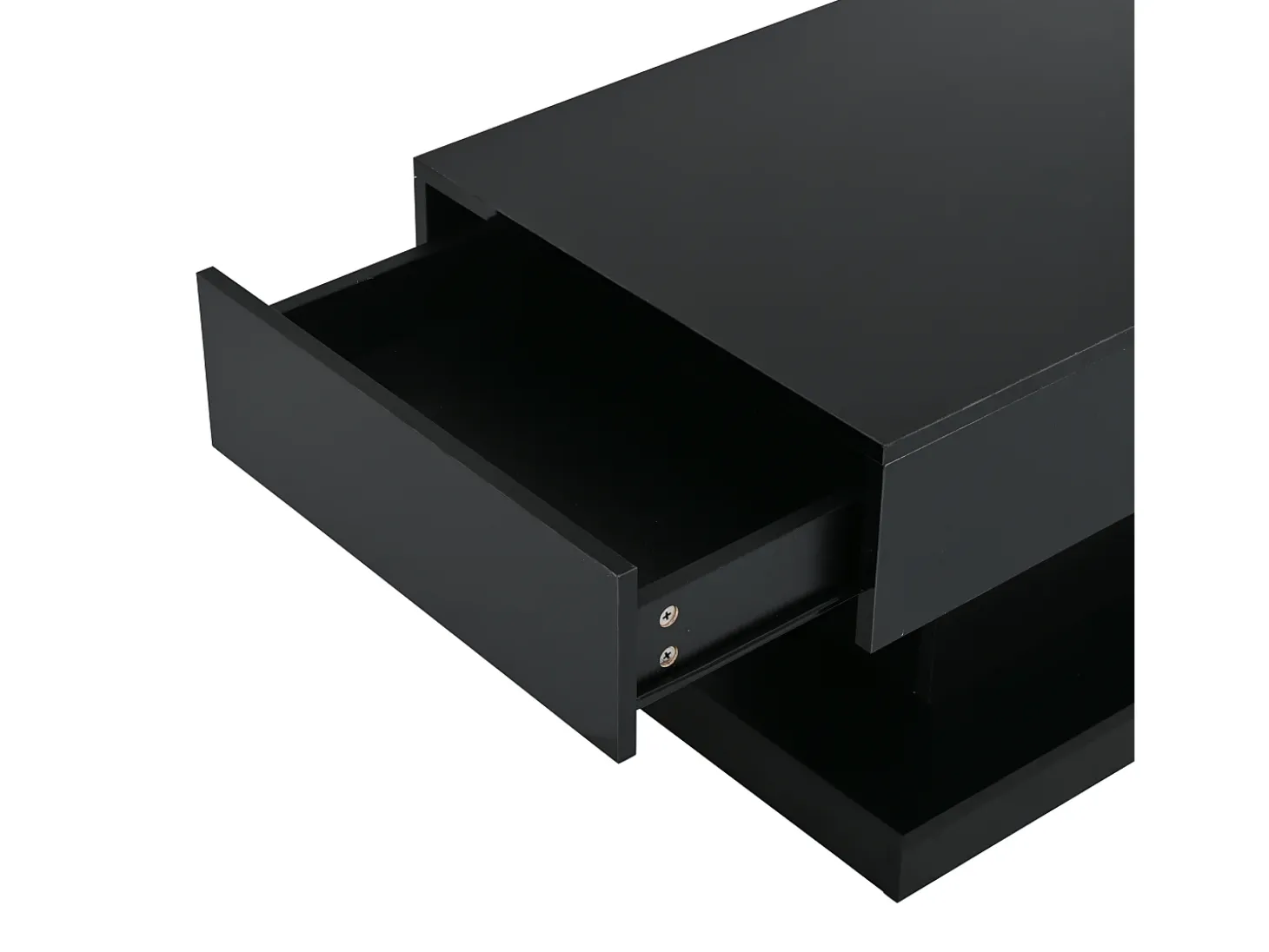 Mesa de centro com 2 gavetas e iluminação LED - Acabamento brilhante - Preto