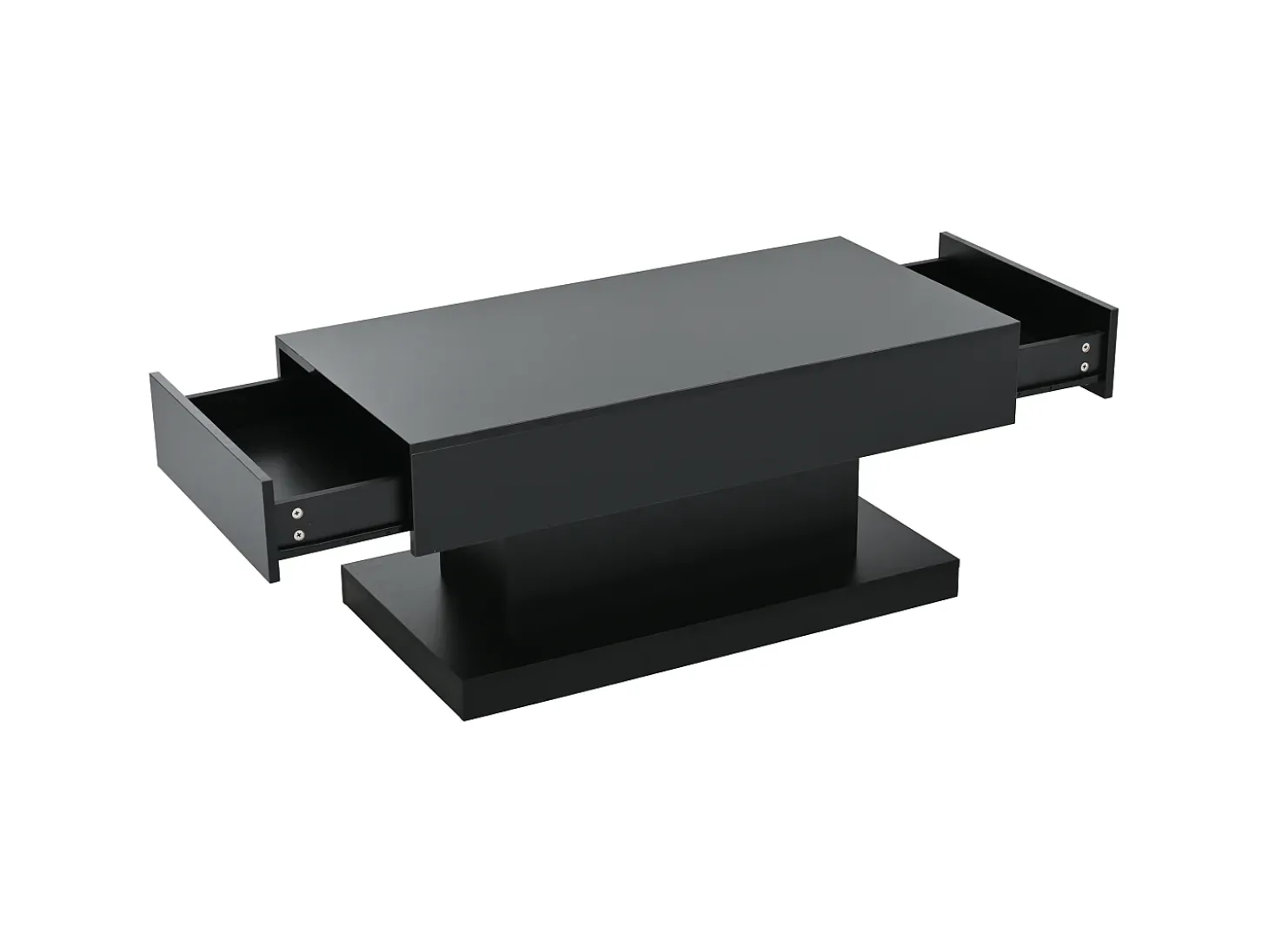 Mesa de centro com 2 gavetas e iluminação LED - Acabamento brilhante - Preto