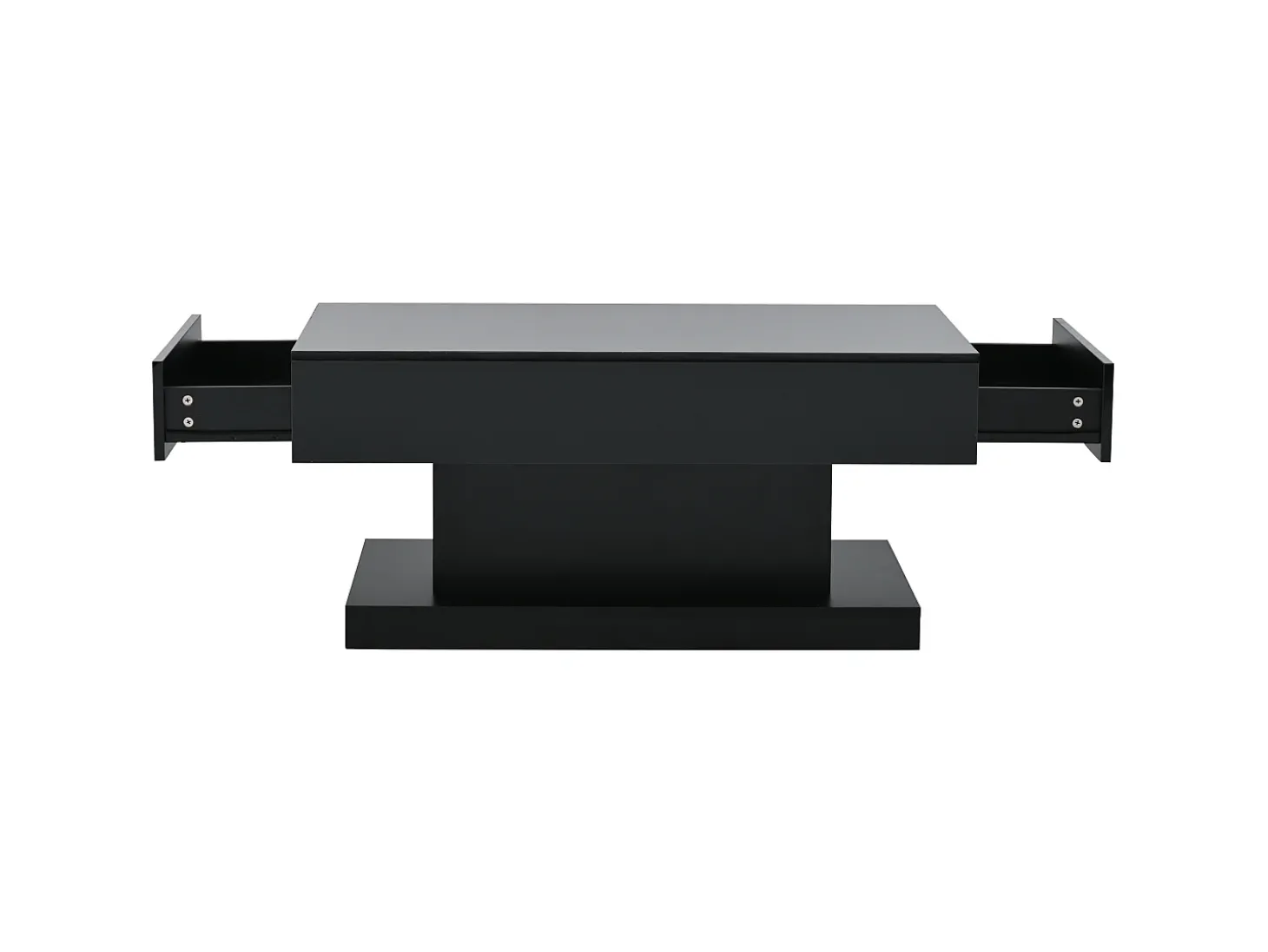 Mesa de centro com 2 gavetas e iluminação LED - Acabamento brilhante - Preto