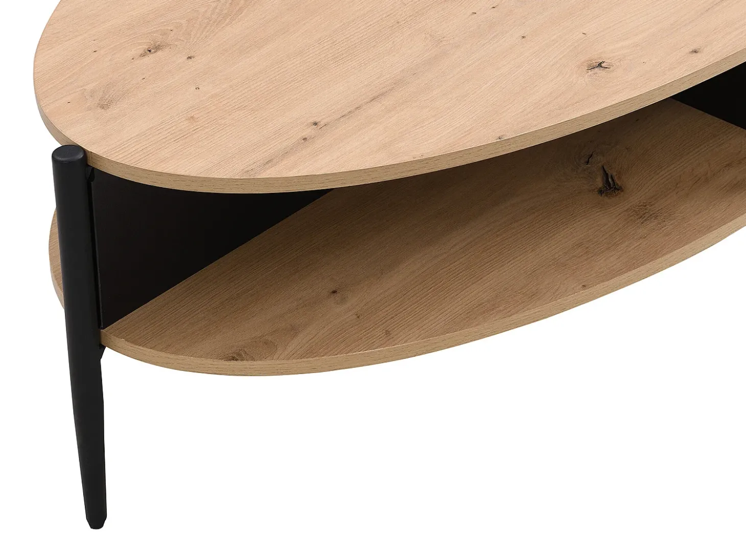 Mesa de centro com 4 nichos em MDF e metal - Natural claro e Preto - EVARO