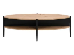 Mesa de centro com 4 nichos em MDF e metal - Natural claro e Preto - EVARO