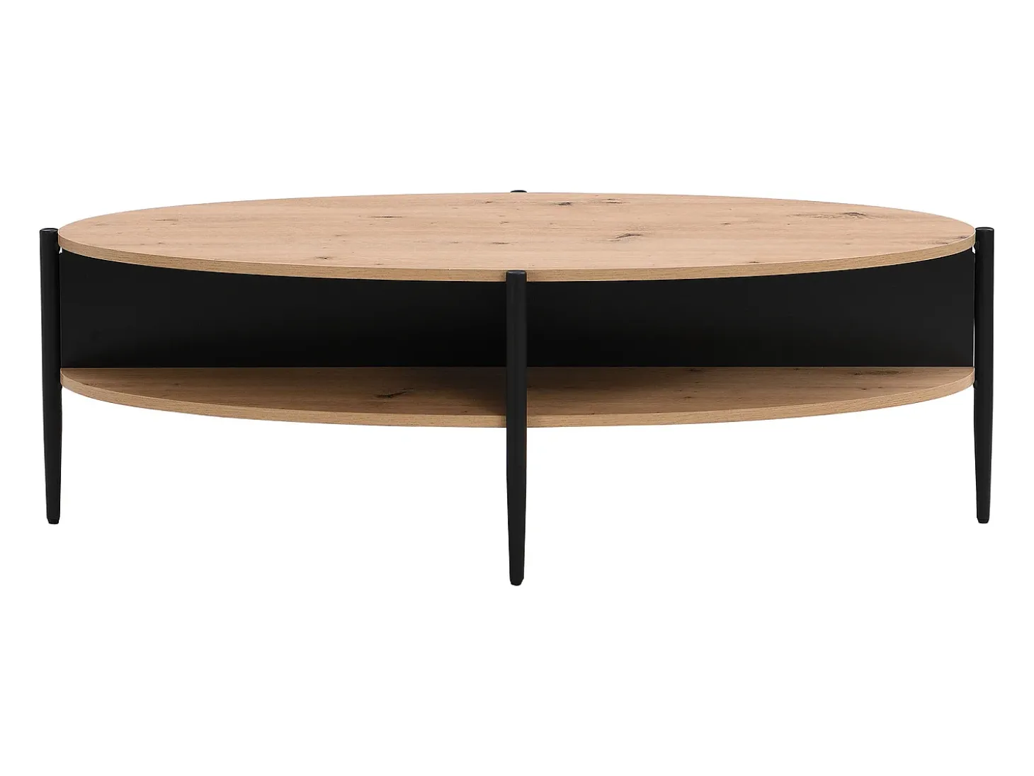 Mesa de centro com 4 nichos em MDF e metal - Natural claro e Preto - EVARO