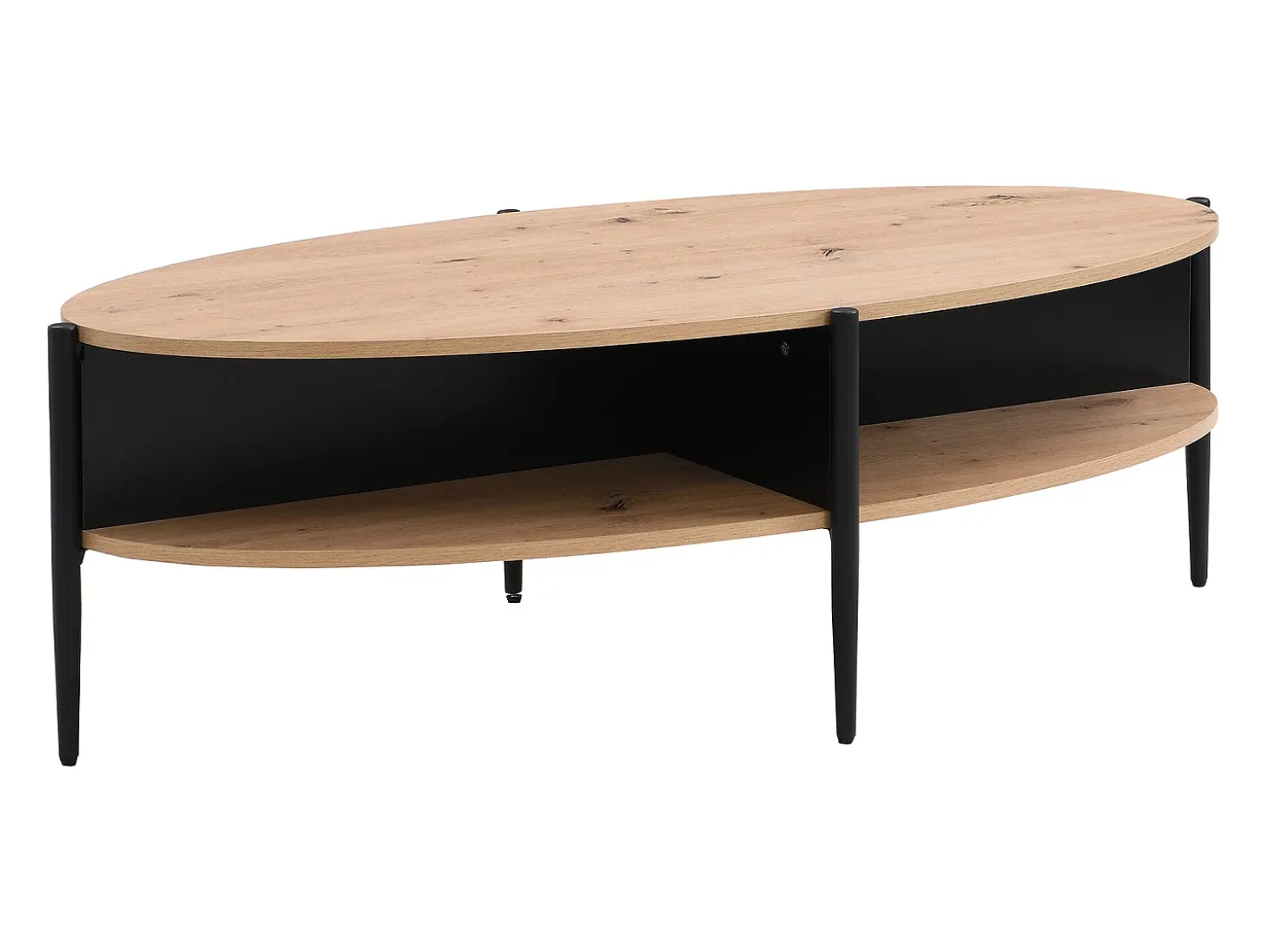 Mesa de centro com 4 nichos em MDF e metal - Natural claro e Preto - EVARO