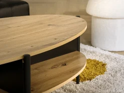 Mesa de centro com 4 nichos em MDF e metal - Natural claro e Preto - EVARO