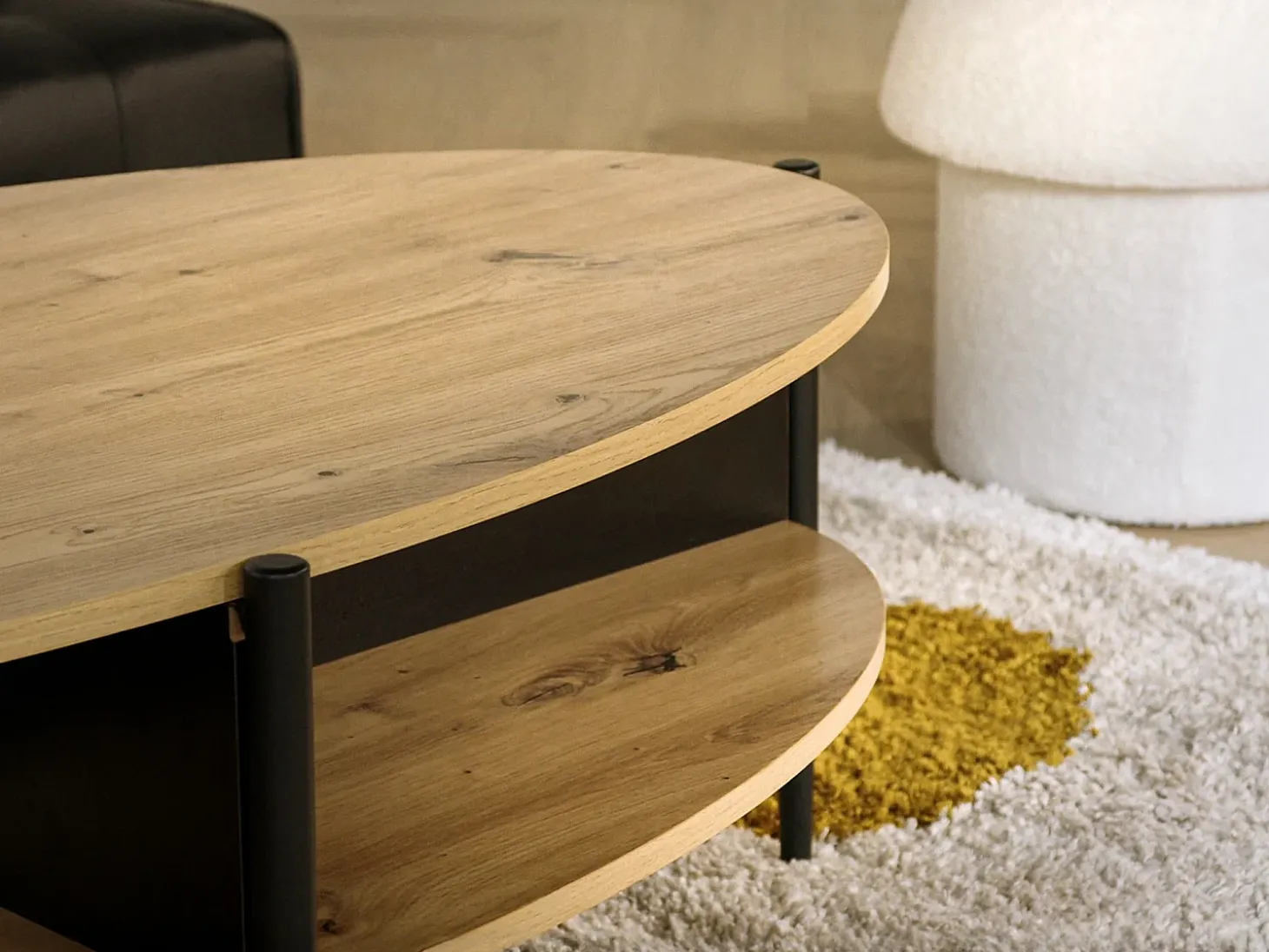 Mesa de centro com 4 nichos em MDF e metal - Natural claro e Preto - EVARO