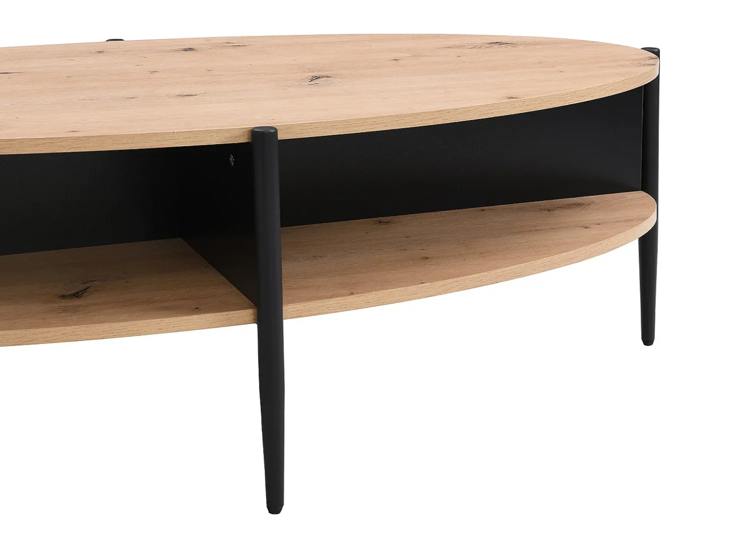 Mesa de centro com 4 nichos em MDF e metal - Natural claro e Preto - EVARO
