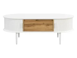 Mesa de centro com 2 portas de correr e 1 gaveta MDF natural e branco - VELURANI