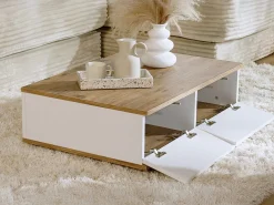 Mesa de centro com 2 portas - Natural e Branca - LOTULA