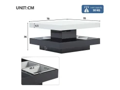 Mesa de centro com arrumação 70x70x36 cm - tampo brilhante giratório 360° - Branco e Preto