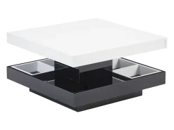 Mesa de centro com arrumação 70x70x36 cm - tampo brilhante giratório 360° - Branco e Preto