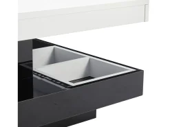 Mesa de centro com arrumação 70x70x36 cm - tampo brilhante giratório 360° - Branco e Preto