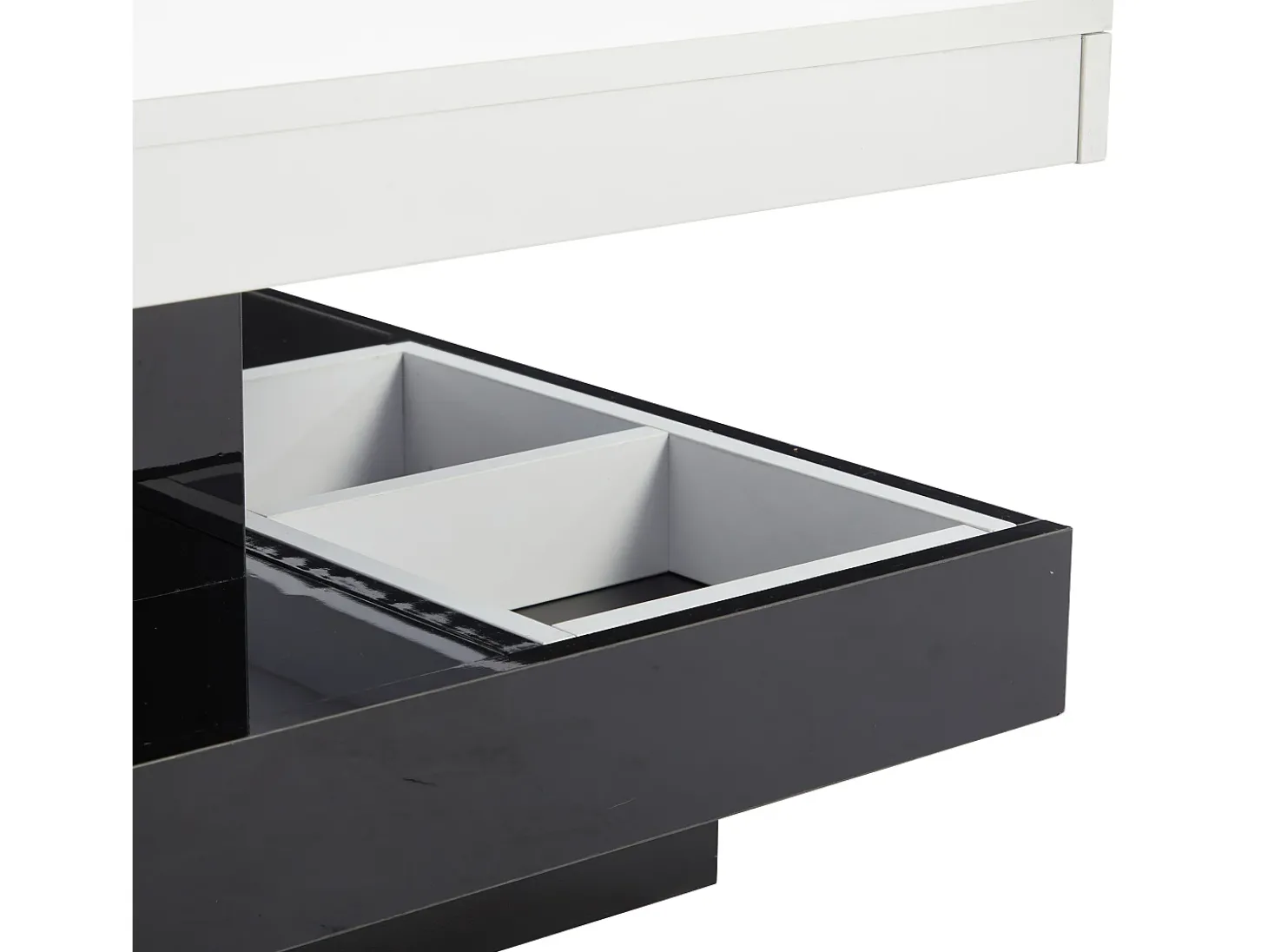 Mesa de centro com arrumação 70x70x36 cm - tampo brilhante giratório 360° - Branco e Preto