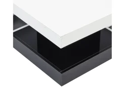 Mesa de centro com arrumação 70x70x36 cm - tampo brilhante giratório 360° - Branco e Preto