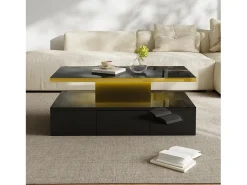 Mesa de centro com arrumação com LED - aspeto brilhante - Preto