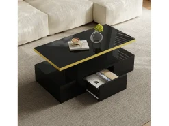Mesa de centro com arrumação com LED - aspeto brilhante - Preto