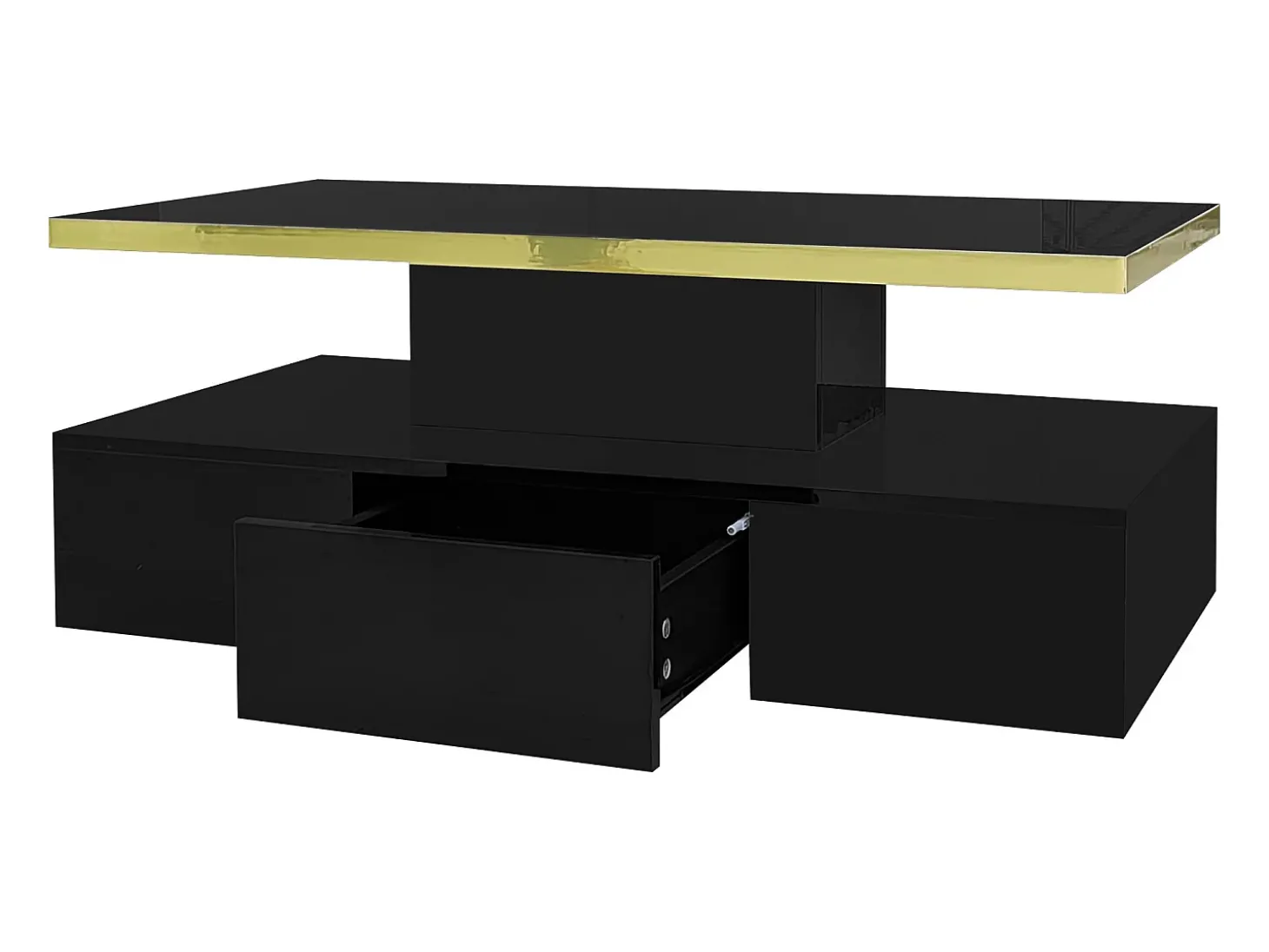 Mesa de centro com arrumação com LED - aspeto brilhante - Preto