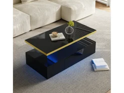 Mesa de centro com arrumação com LED - aspeto brilhante - Preto