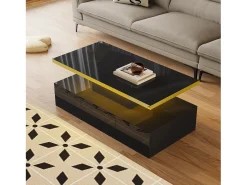Mesa de centro com arrumação com LED - aspeto brilhante - Preto