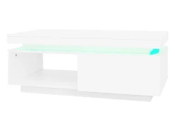 Mesa de centro com gavetas, 100x50 cm, iluminação LED com comando, superfície lacada a branco.