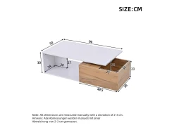 Mesa de centro com gaveta giratória - Tampo com acabamento brilhante - Branco e madeira