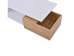 Mesa de centro com gaveta giratória - Tampo com acabamento brilhante - Branco e madeira