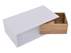 Mesa de centro com gaveta giratória - Tampo com acabamento brilhante - Branco e madeira