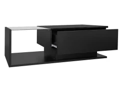 Mesa de centro com iluminação LED - com tampo de vidro e gavetas - Preto