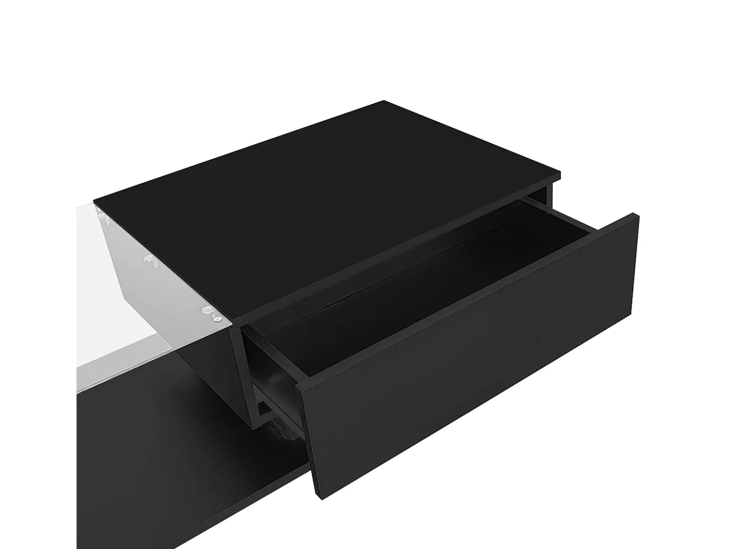Mesa de centro com iluminação LED - com tampo de vidro e gavetas - Preto