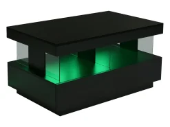 Mesa de centro com iluminação LED e 2 gavetas - Acabamento em preto brilhante