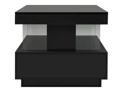 Mesa de centro com iluminação LED e 2 gavetas - Acabamento em preto brilhante