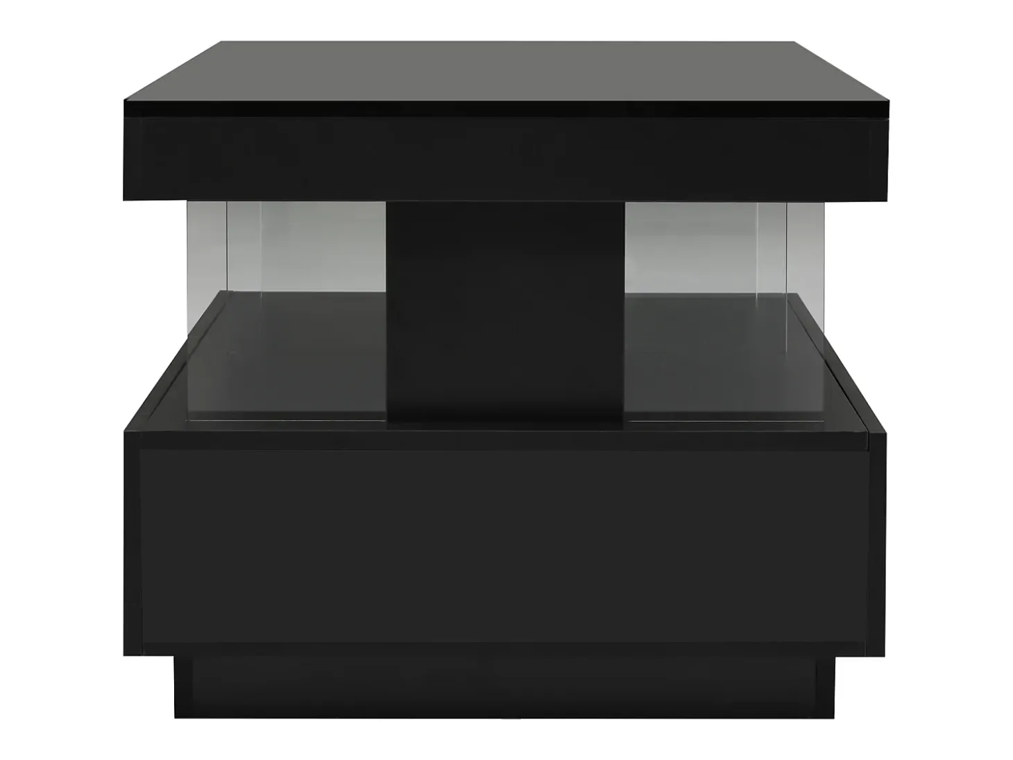 Mesa de centro com iluminação LED e 2 gavetas - Acabamento em preto brilhante