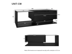 Mesa de centro com iluminação LED e 1 gaveta - Acabamento em preto brilhante - Tampo semi-transparente