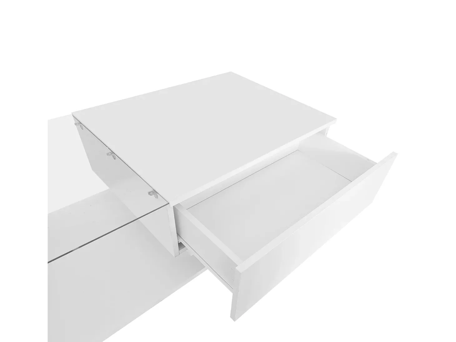 Mesa de centro com iluminação LED - com tampo de vidro e gavetas - Branca