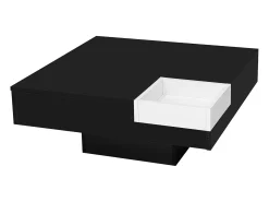 Mesa de centro com iluminação LED e caixa de arrumação amovível - Acabamento em preto brilhante
