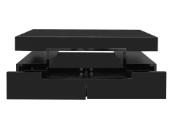 Mesa de centro com iluminação LED e 4 gavetas - Acabamento brilhante - Madeira PB preta