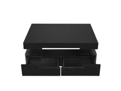 Mesa de centro com iluminação LED e 4 gavetas - Acabamento brilhante - Madeira PB preta
