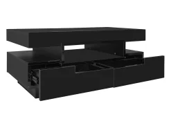 Mesa de centro com iluminação LED e 4 gavetas - Acabamento brilhante - Madeira PB preta