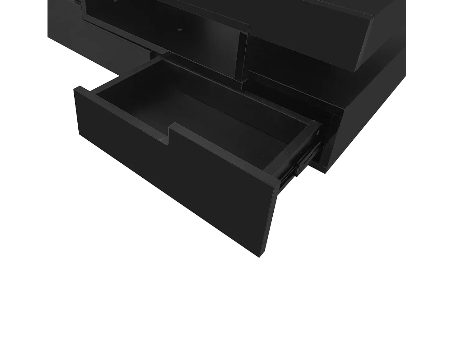 Mesa de centro com iluminação LED e 4 gavetas - Acabamento brilhante - Madeira PB preta