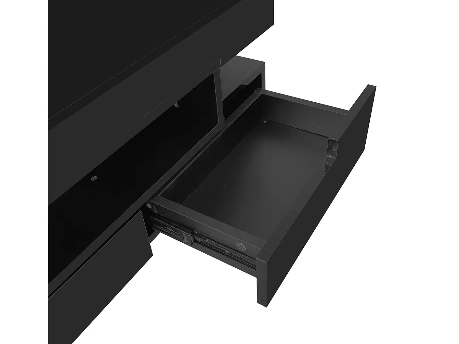 Mesa de centro com iluminação LED e 4 gavetas - Acabamento brilhante - Madeira PB preta