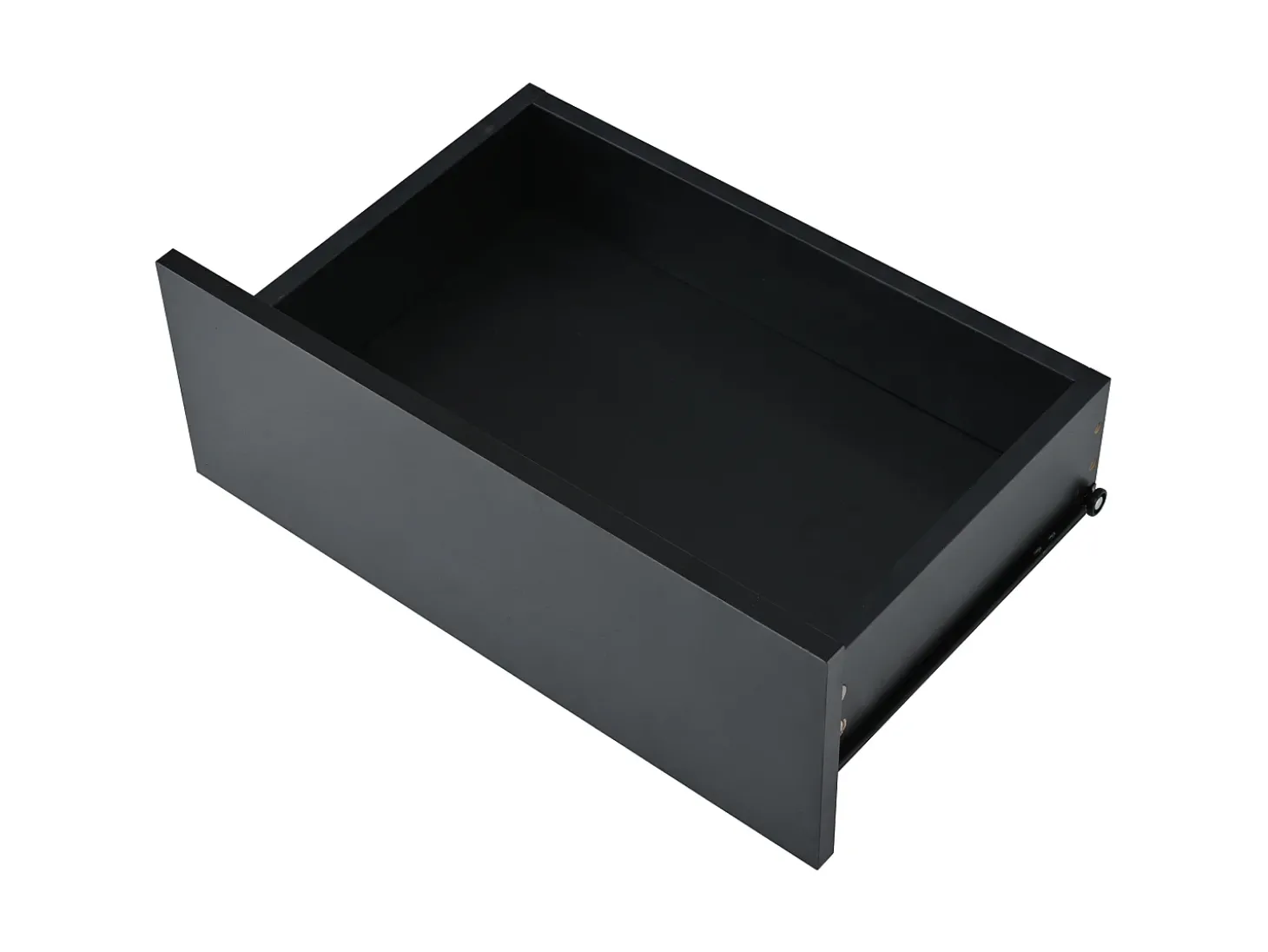 Mesa de centro com iluminação LED em lacado preto, 100x50x35 cm, com 2 gavetas e tampo em vidro.