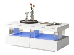 Mesa de centro com LED - 2 gavetas e 2 compartimentos - estilo moderno - Branco
