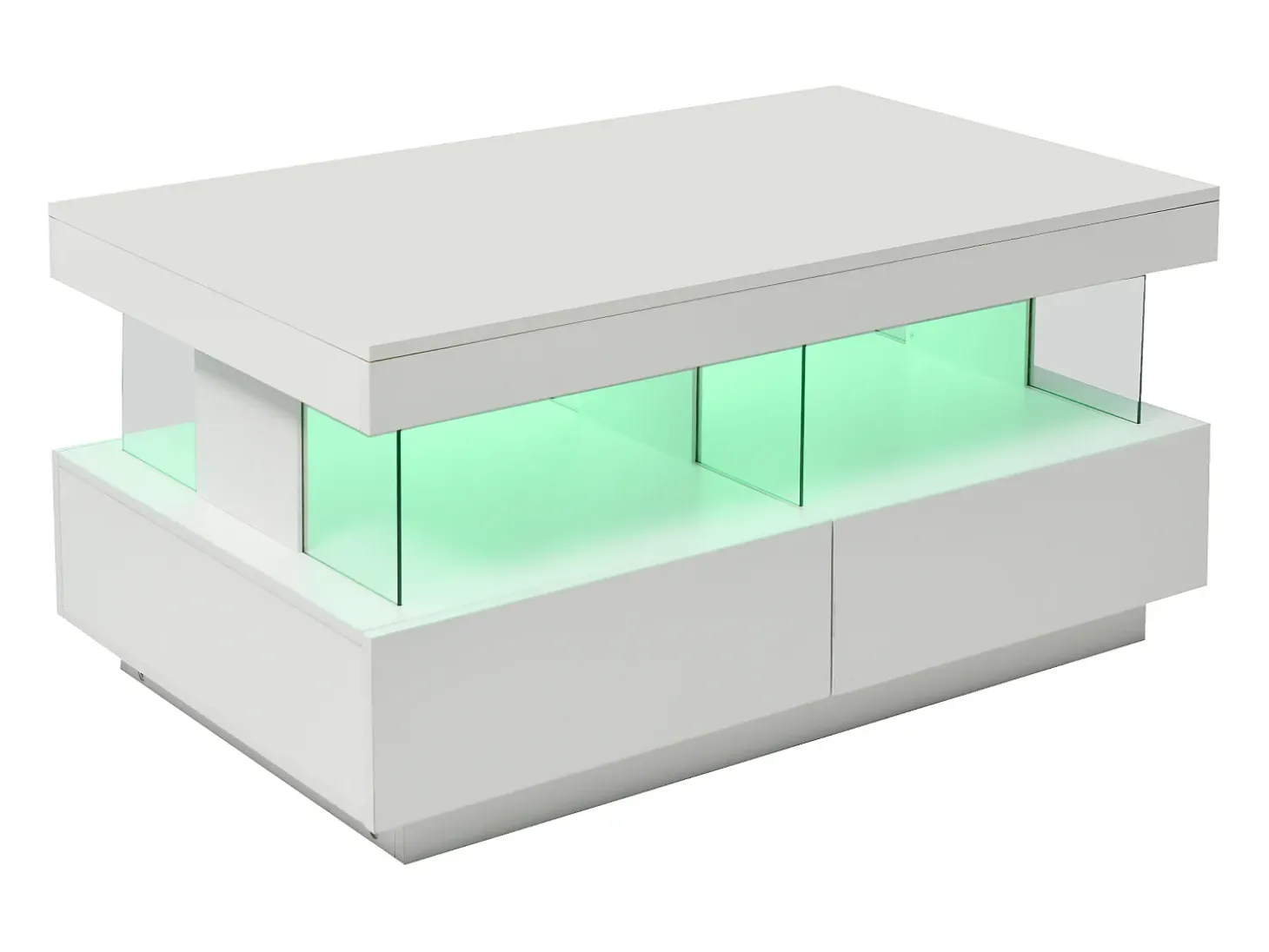 Mesa de centro com LED - 2 gavetas e 2 compartimentos - estilo moderno - Branco
