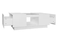 Mesa de centro com LED - 2 gavetas e 1 compartimento aberto - Branco