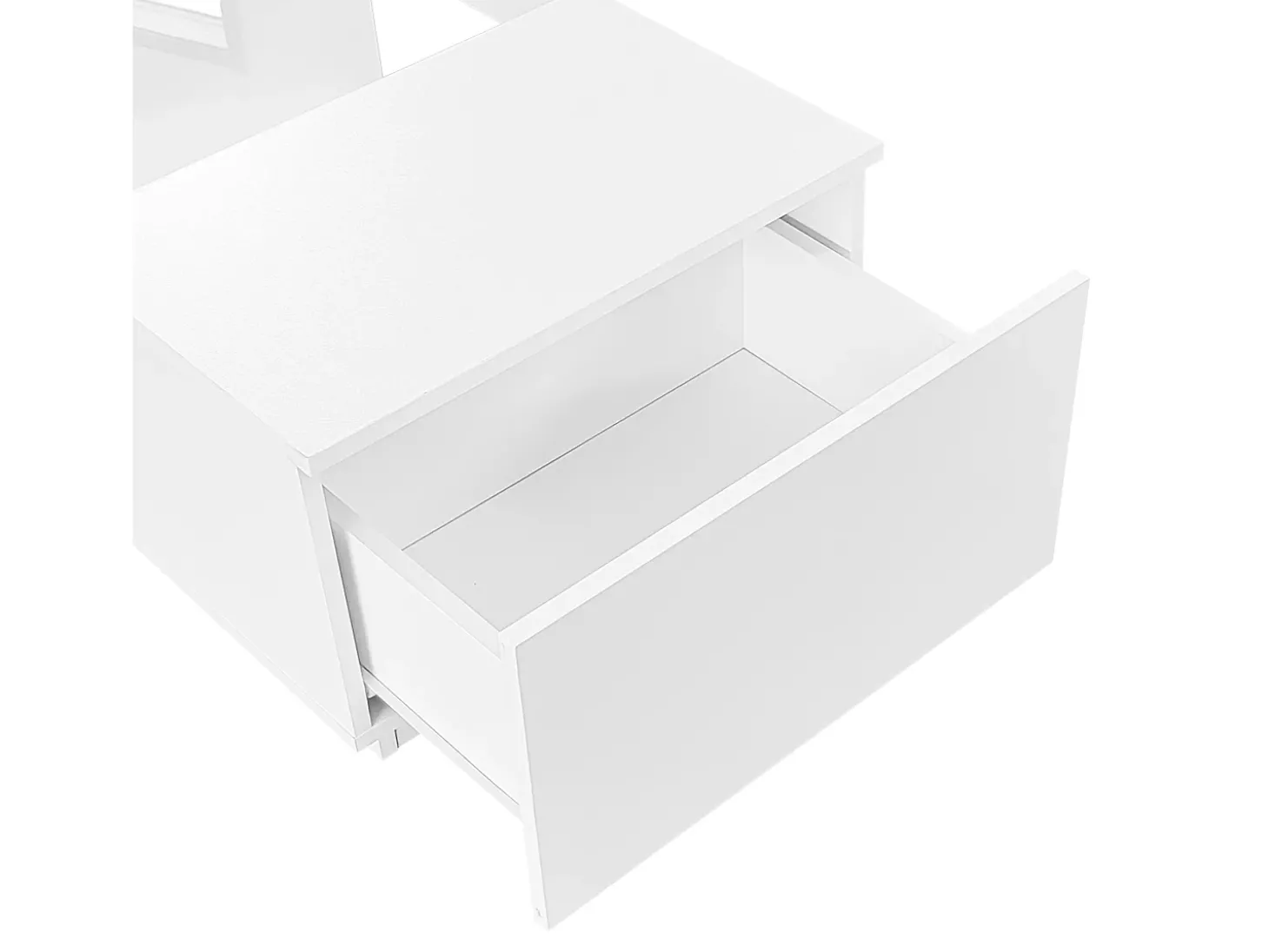 Mesa de centro com LED - 2 gavetas e 1 compartimento aberto - Branco